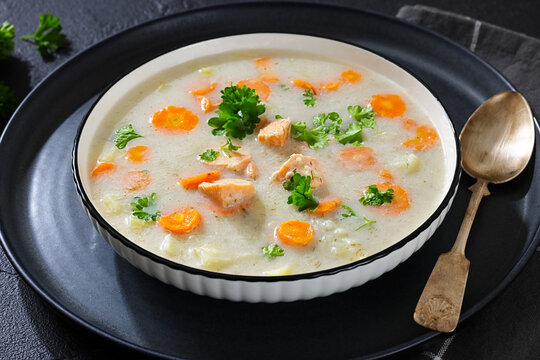 Soup with Chunky Potatoes and Carrots in a bowl
