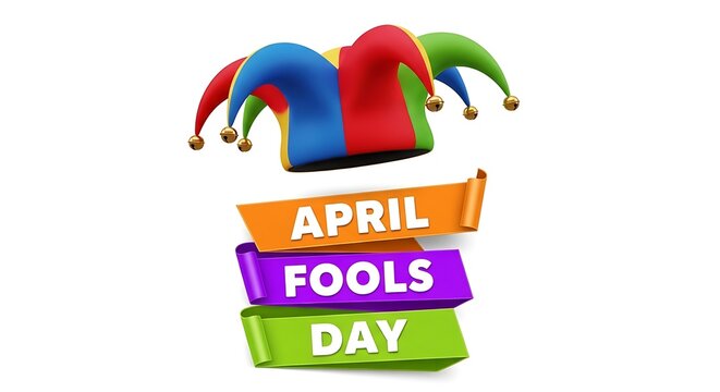 April fools day jester hat and colorful banners set