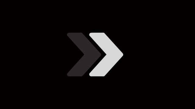 Animated right arrow chevron sequence with smooth looping motion on a transparent background with alpha channel, ideal for UI navigation, swipe prompts, digital interfaces, social media cues