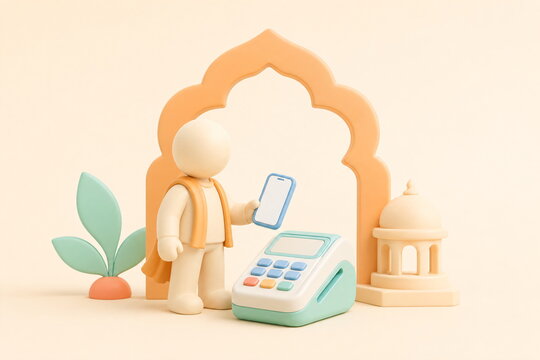 Pastel 3D Digital Payment in India with Smartphone and Card Terminal