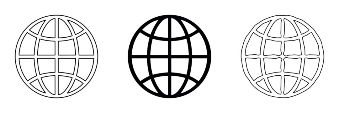 Collection of three globe icons in different styles, representing global connection