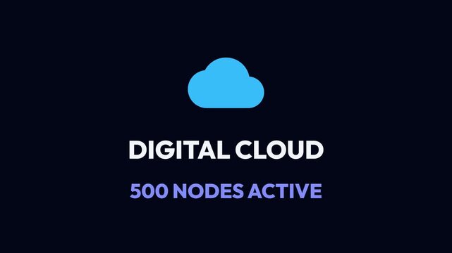 Digital cloud icon, changing node count, 313 to 500 active nodes, seamless loop, symbolizing data growth and network expansion