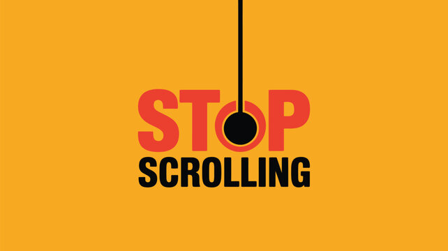Dramatic stop scrolling message urges attention with a dark swinging pendulum graphic