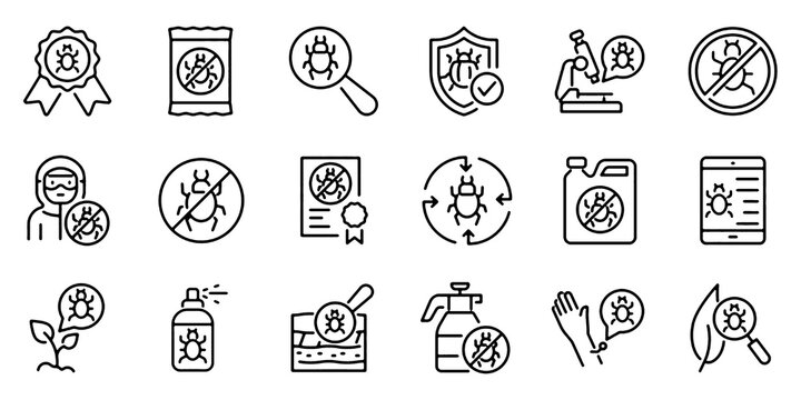 Set of outline icons related to pest. Linear icon collection. Editable stroke. Vector illustration
