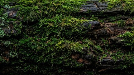 Fototapeta premium Mossy wood texture in deep shade close up detail