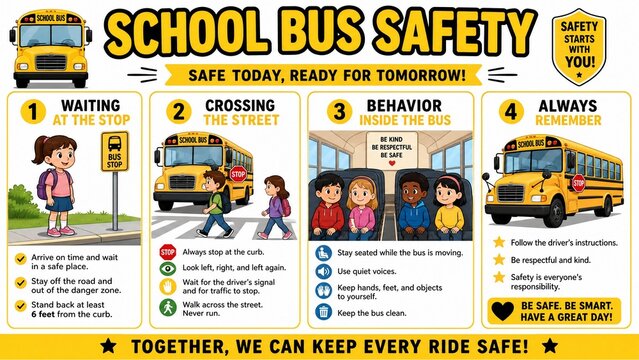 School Bus Safety Infographic Poster for Kids Education