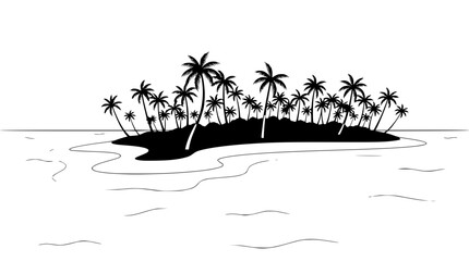 Tropical Island Silhouette with Palm Trees and Ocean Waves © illustration vector 