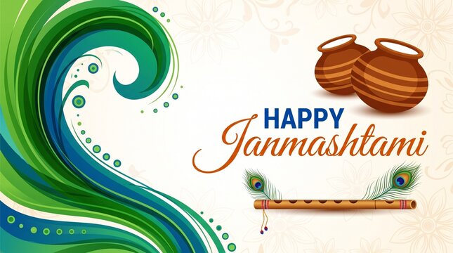 "Happy Janmasthami". Krishna Janmashtami colour vector illustration