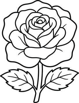 Elegant rose flower outline coloring page for adults and kids printable design