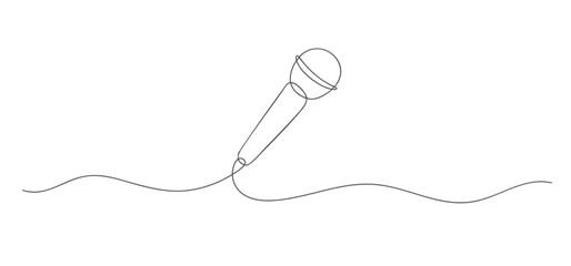 Continuous line drawing of a handheld microphone isolated on white background. © NoniGopal