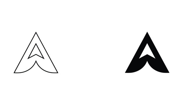 Minimalist arrow head emblem icon featuring sharp triangular geometric shape in clean vector line and solid style for adventure sports or outdoor navigation branding projects