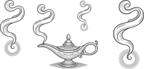 Vintage magic lamp, genie lamp, oil lamp, fantasy icon © KABIR678