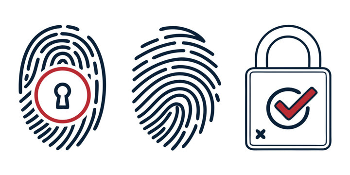 Fingerprint and padlock icons representing security and verification with access control verification process biometric security access granted secure access identity verification security check