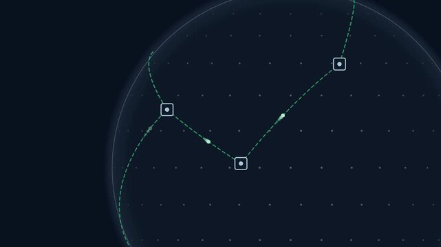 Animated visualization of subsea cable routes and fiber landing points with dynamic lines and glowing nodes