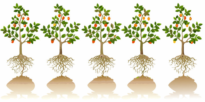 Fruit bearing tree growth sequence vector illustration