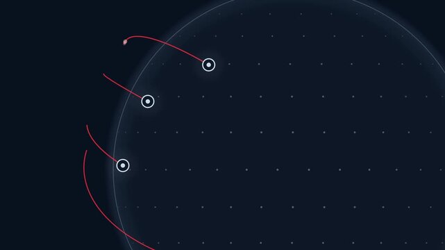 Dynamic motion graphics illustrating a hub and spoke model with ten intercontinental spokes connecting various global locations