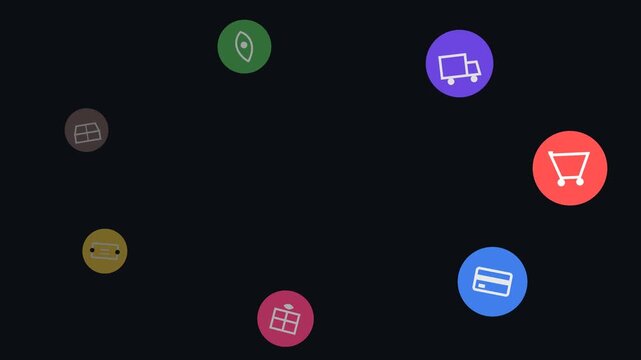 Modern circular web user interface icons set featuring e-commerce and logistics symbols for mobile application navigation and online store design