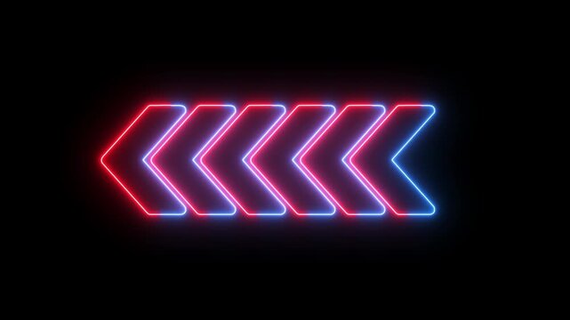 Glowing Neon Left Arrow Loop Animation Rad and Green Directional Pointer Sign Vector on Black Background