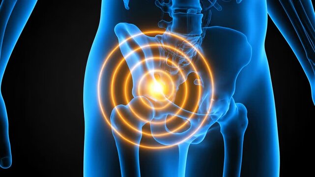 Hip Joint Pain Medical Visualization, suitable for medical education, chiropractic, physical therapy, and injury diagnosis content.