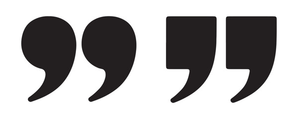 Pair of quote marks icon set showing round and square styles for typography and text punctuation. © Sarker
