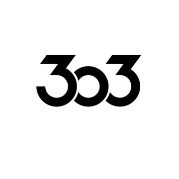 Modern 303 number logo design. Black geometric numeric graphic isolated on white background.
