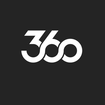 Stylized 360 Logo Design in White on Dark Background, Representing Panoramic Views, Virtual Reality, or Completeness