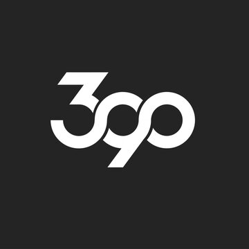 360 Degrees Modern Number Logo Icon. Abstract White Geometric Symbol Design on Dark Background Representing Complete View, Panoramic, or Immersive Concept.