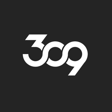 Stylized Number 309 Logo Design with Interconnected White Shapes on a Dark Gray Background