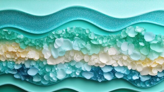 Soothing bands of color mimic ocean waves showcasing intricate textures and hues of blue