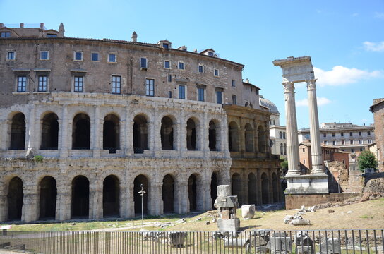 Majestic and well-preserved Marcello Teather and Temples of Apollo and Bellona