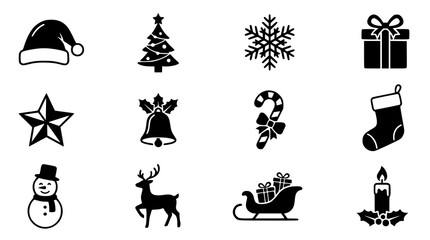 Obraz premium : Festive Winter Holiday Silhouette Vector Collection with Christmas Icons and Seasonal Symbols