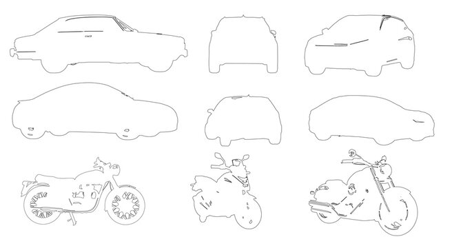 Set of vehicles in elevation view - isolated on transparent background