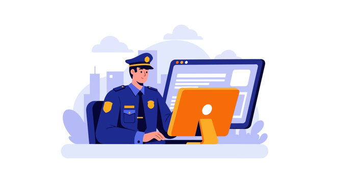 Police Officer Working on Computer.