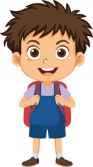 Fototapeta premium Cute cartoon school boy vector illustration, smiling little child character with backpack on white background