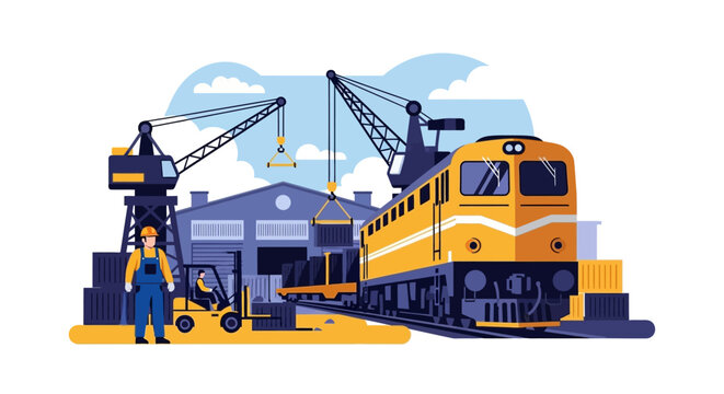Yellow Train Engine with Workers Nearby.