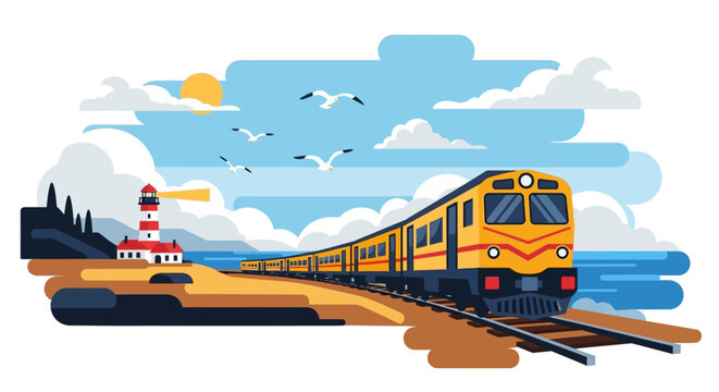 Yellow Train on Railway Tracks.