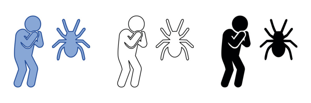 Person recoiling in fear from a spider icon in multiple styles
