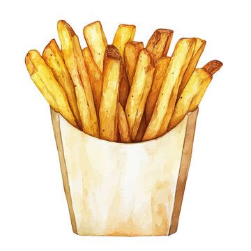 watercolor of Frites illustration graphic, isolated on a white background.