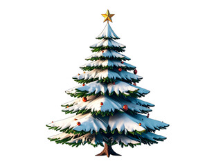 Fototapeta premium White christmas tree with star on top and decorations around the base.