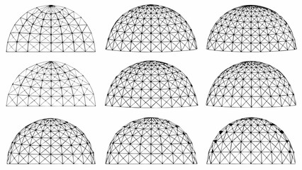 Wireframe domes on a white background geometric architectural structures © Tapash