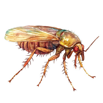 Flea, watercolor artwork with bold brush accents and dynamic composition, isolated on a white background.