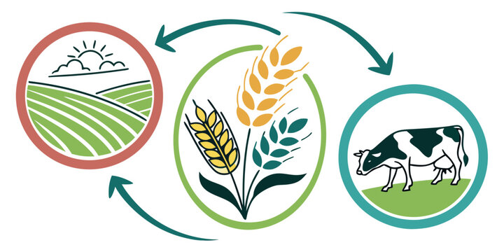 Agricultural cycle with field wheat cow illustrations bio pesticide bio herbicide bio fungicide bio insecticide bio rodenticide bio nematicide bio molluscicide bio miticide bio bactericide