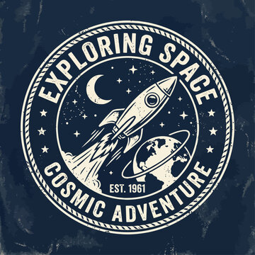Exploring Space Cosmic Adventure Vintage Patch Vector