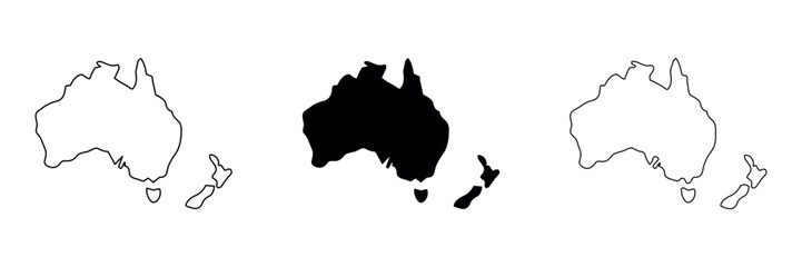 Australia and New Zealand map outlines and silhouette © Ophelia