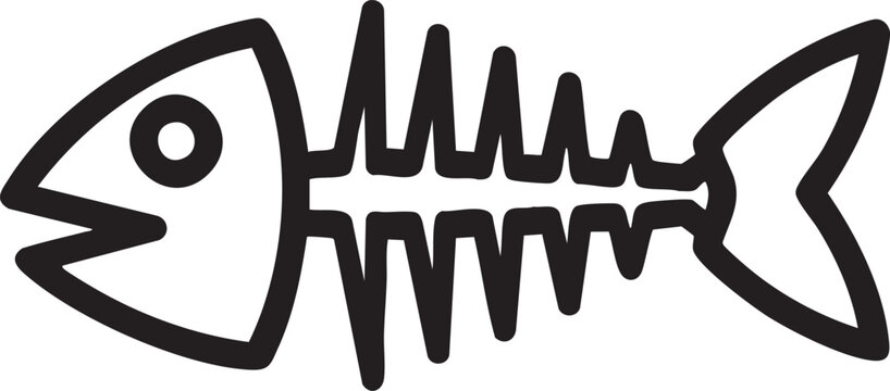 Simple black outline illustration of a fish skeleton with skeleton