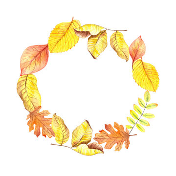 Watercolor Wreath of Autumn Leaves