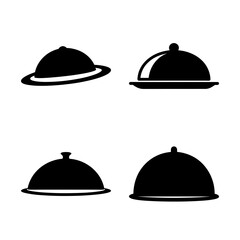 Fototapeta premium Four black restaurant serving domes icon set - A clean set of four black serving domes or cloche covers in a minimalist design, ideal for restaurant or food-related graphics and branding.