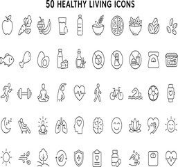 Naklejka premium Healthy Living Icon Set . Clean Outline Vectors for Fitness Nutrition and Mental Wellness