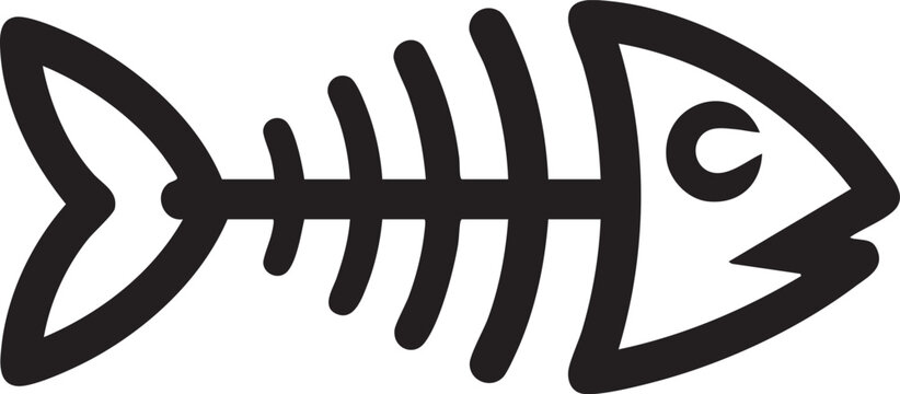 Left facing fish skeleton icon illustration with skeleton, minimalist