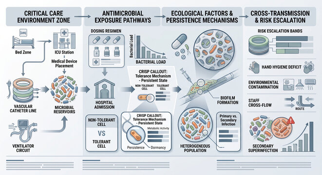 ICU Antibiotic Tolerance And Superinfection Risk Medical Diagram